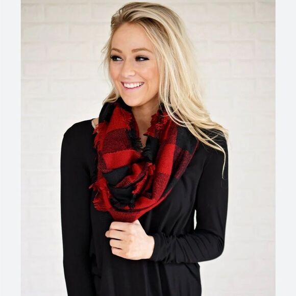Red and Black Buffalo Check Infinity Scarf - Picture 1 of 3